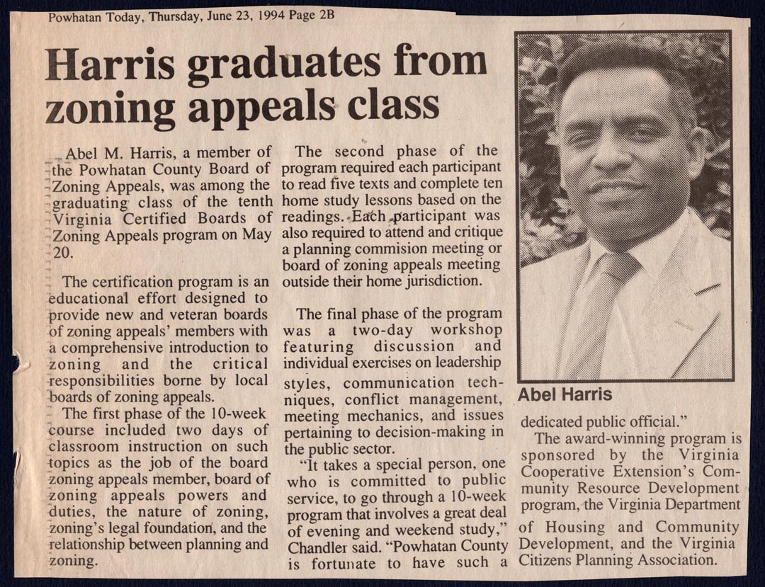 Abel Harris Zoning Newspaper Article 1994